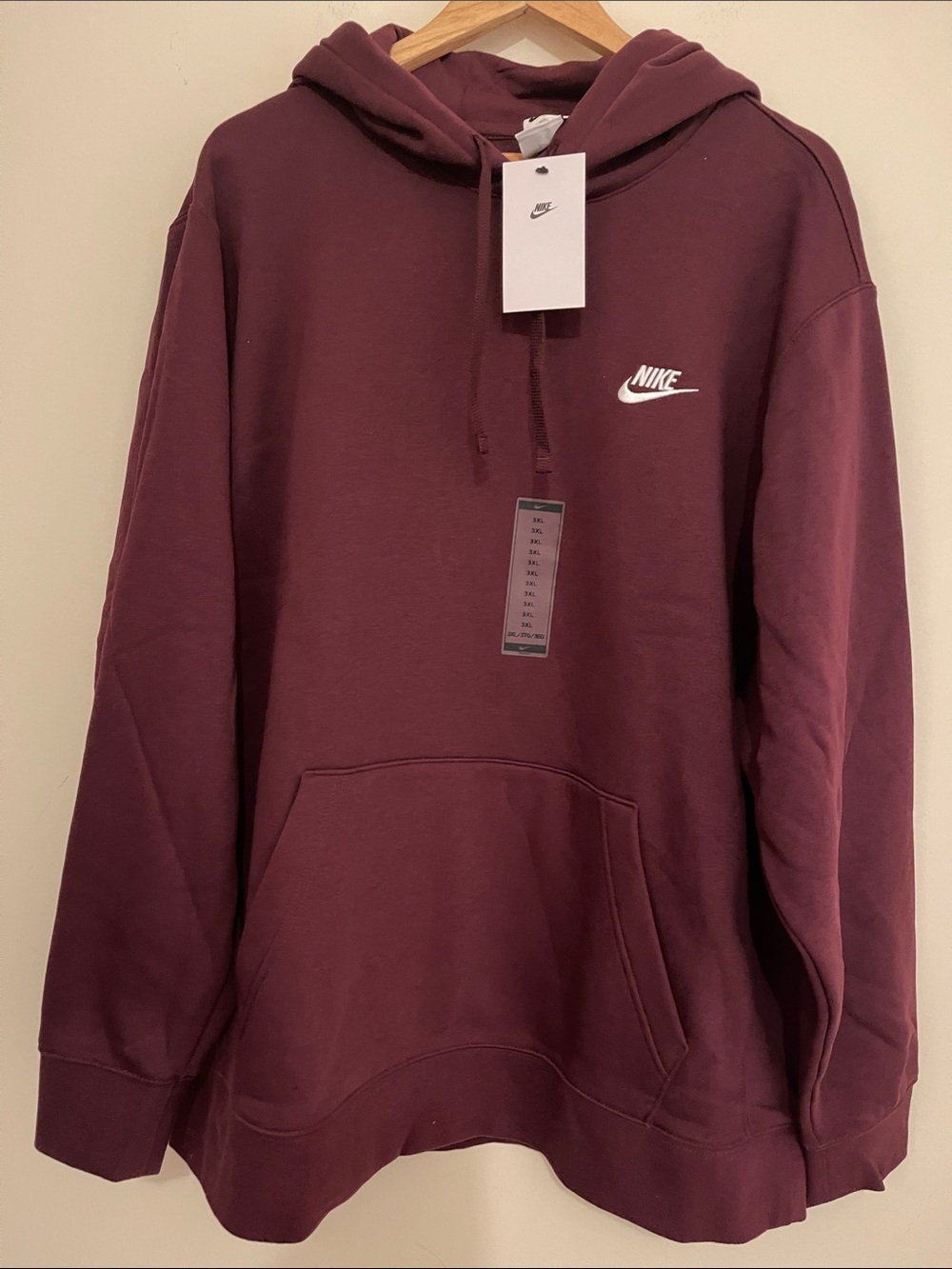 Nike Men's Maroon Pullover Hoodie with White Logo 3x